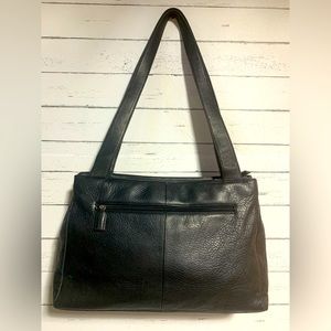 Lord & Taylor Large Black Leather Shoulder Bag Purse - Classic 16”10”4”